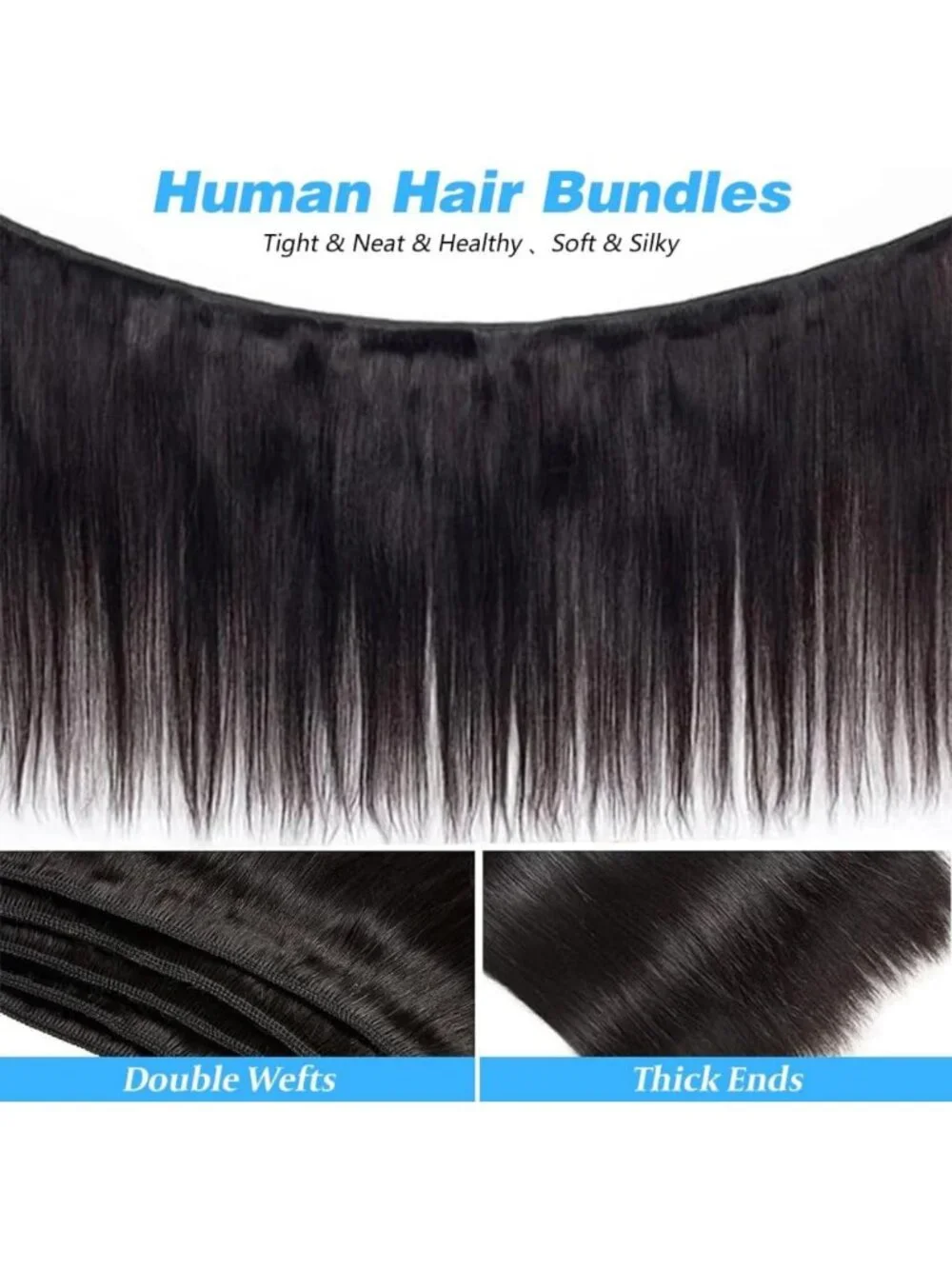 Premium Straight Human Hair Bundles 12-16 Inch, Soft & Silky Extensions